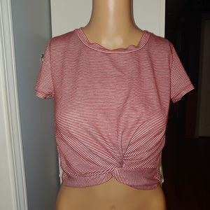 $4 Luna Chic Red & White Striped Shirt Short Sleeve Cropped Top